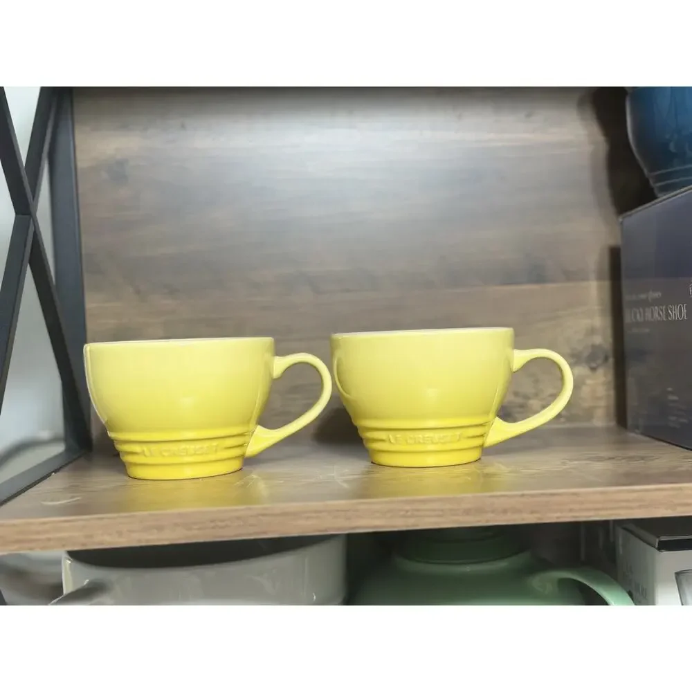 Le Creuset Stoneware Giant Cappuccino Cups Coffee Mugs Set of 2 ~ SOLEIL Yellow